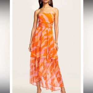 NWT Ramy Brook Orange/Pink Bernadette Strapless Maxi Size 14.